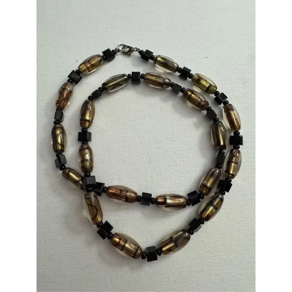 Y2K Vintage Womens Black & Brown Beaded Ombré Long Matinee Rope Necklace‎ 90's